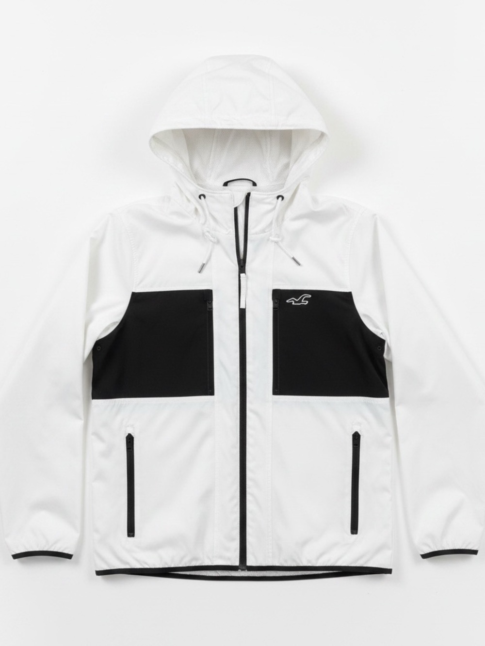 Hollister‎ Men’s  White and Black Hooded Windbreaker Jacket